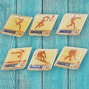 Vintage 1992 Barcelona Olympic Snickers Pins Set Of 6 Original Case